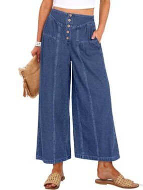 High Waist Wide Leg Barrel Jeans Women Baggy Palazzo Pants with Pockets